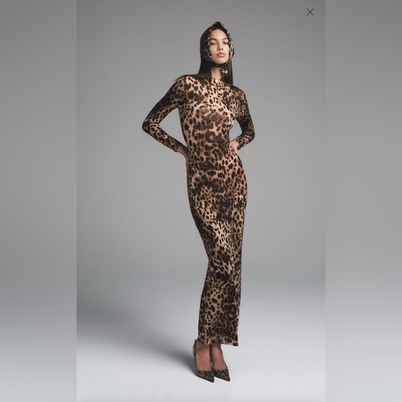 DOLCE&GABBANA X SKIMS MILKY SHEER MOCK NECK LONG DRESS LEOPARD / S. SOLD OUT - Picture 1 of 5